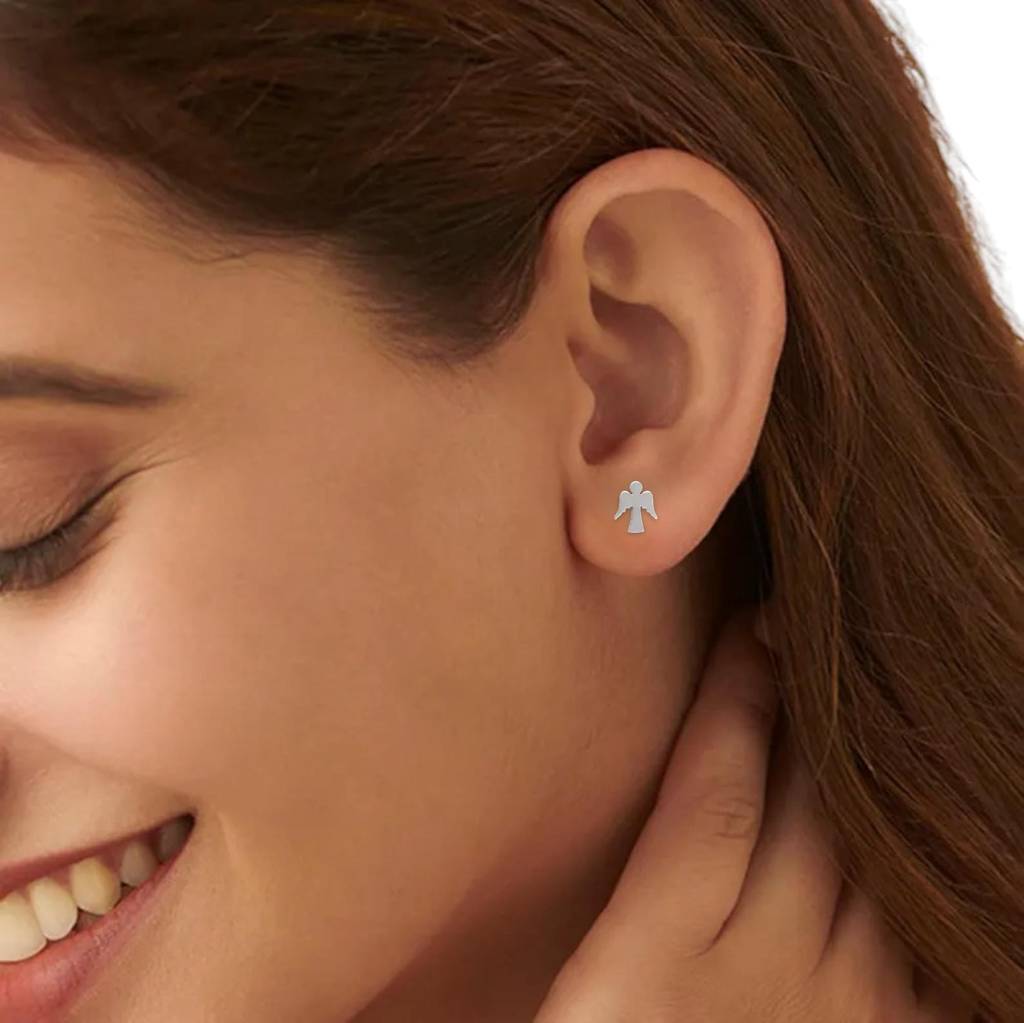 925 Silver Angel Wing Stud Earrings | Celestial Jewelry Gift : SE_000835