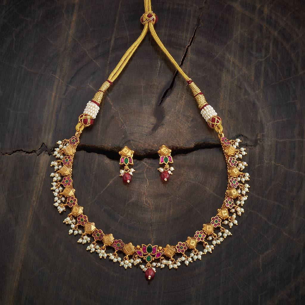 Kushal'S Fashion Jewellery Gold-Plated Ruby Stone Studded & Beaded Antique Jewellery Set-177864 : 426206