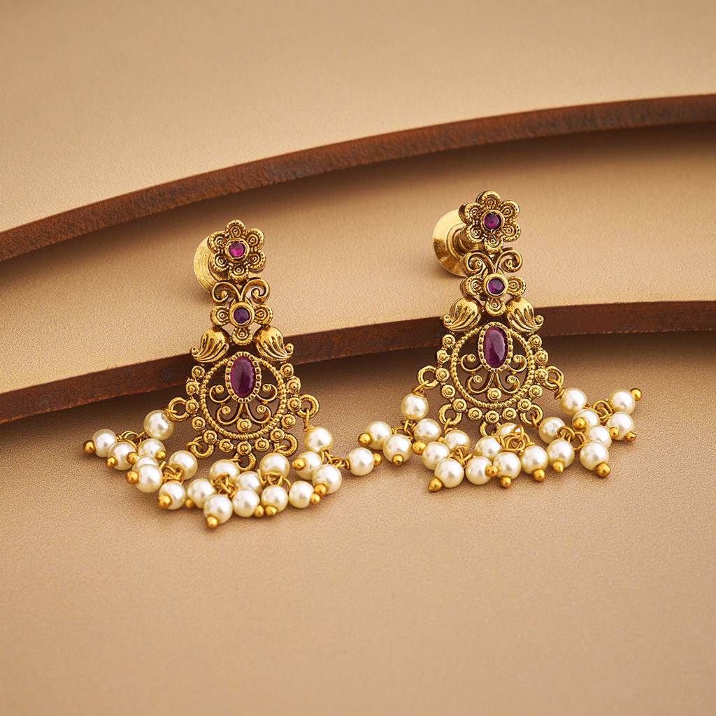 Kushal'S Fashion Jewellery Ruby Gold-Plated Ethnic Antique Drop Earrings-391025 : 391025