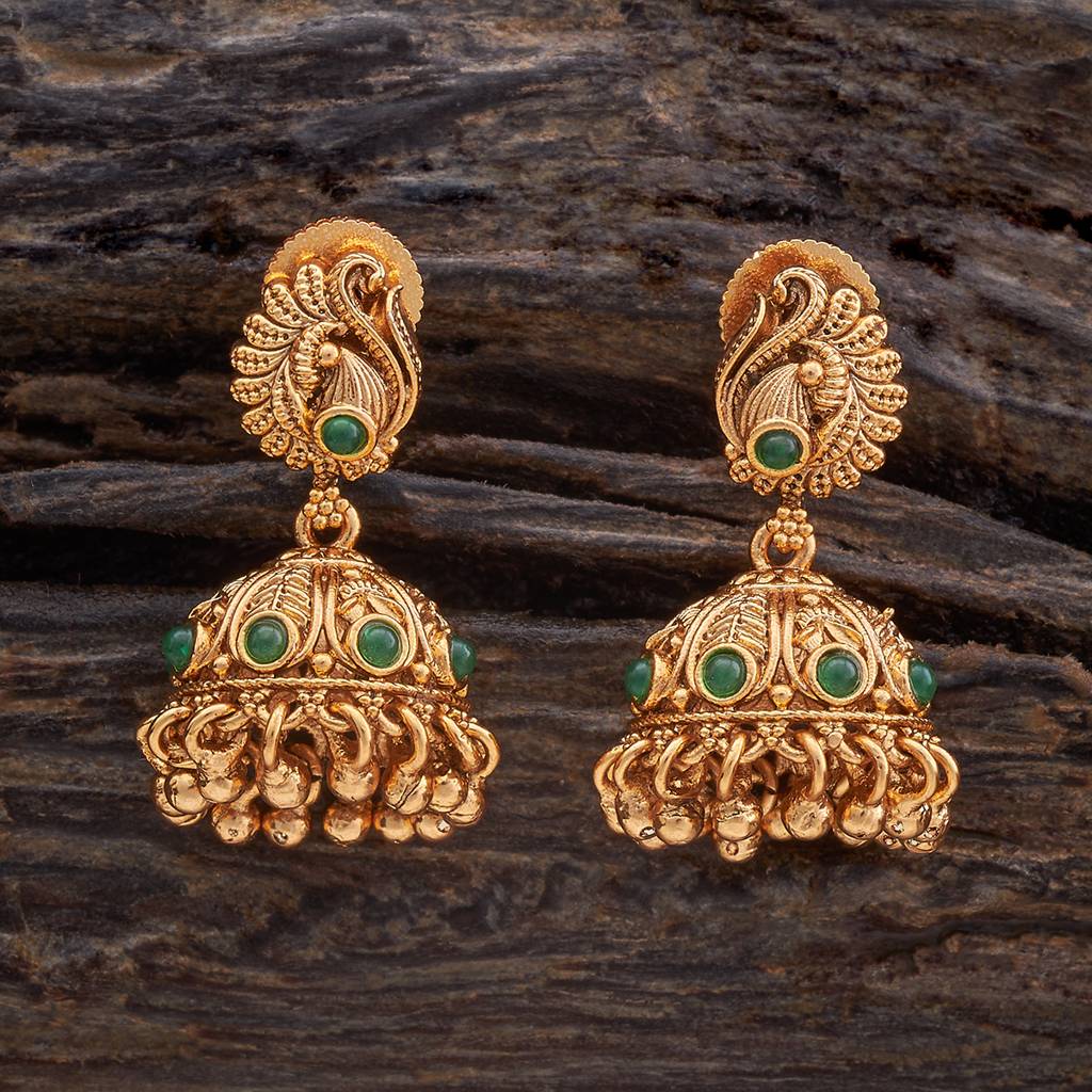 Gold-Plated Ethnic Antique Jhumkas - 422473 : 422474