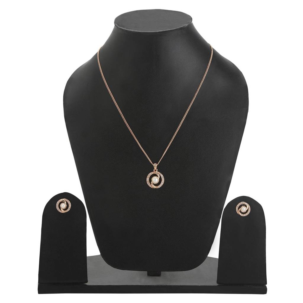 Estele Rosegold Plated Cz Circular Pendant Set With Pearl For Girls & Women : AD-180NKER