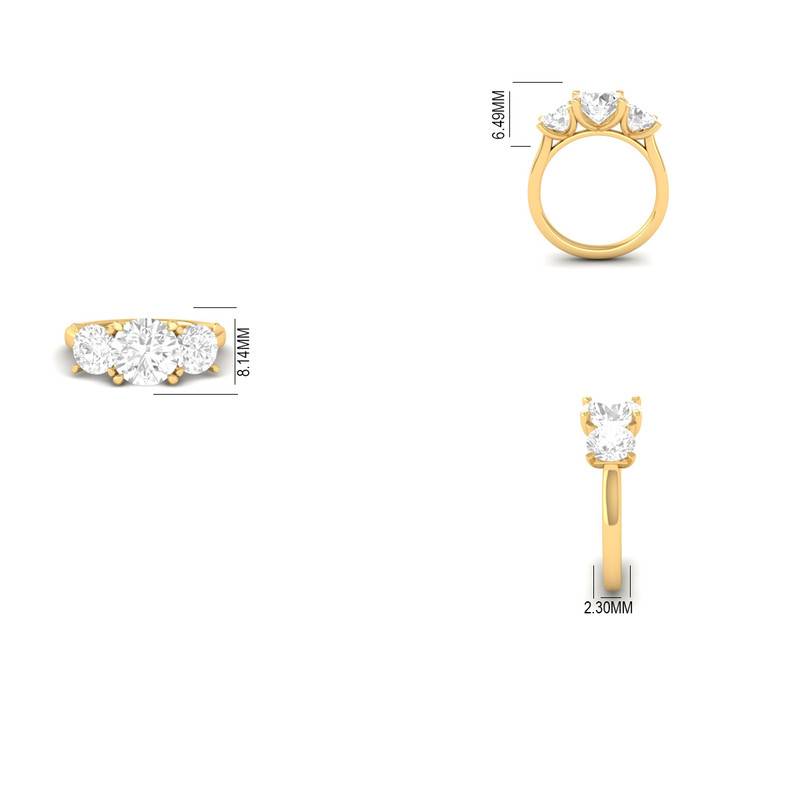 Three-Stone Moissanite Wedding Ring In 14K Gold Plated Sterling Silver : TGDR-640-R-6