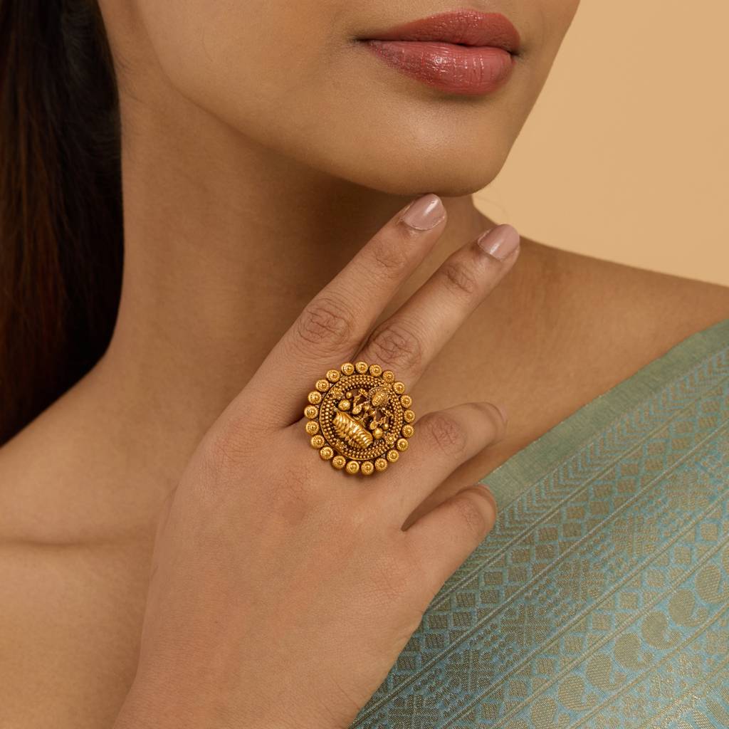 Kushal'S Fashion Jewellery Gold-Plated Goddess Antique Adjustable Finger Ring : 429863