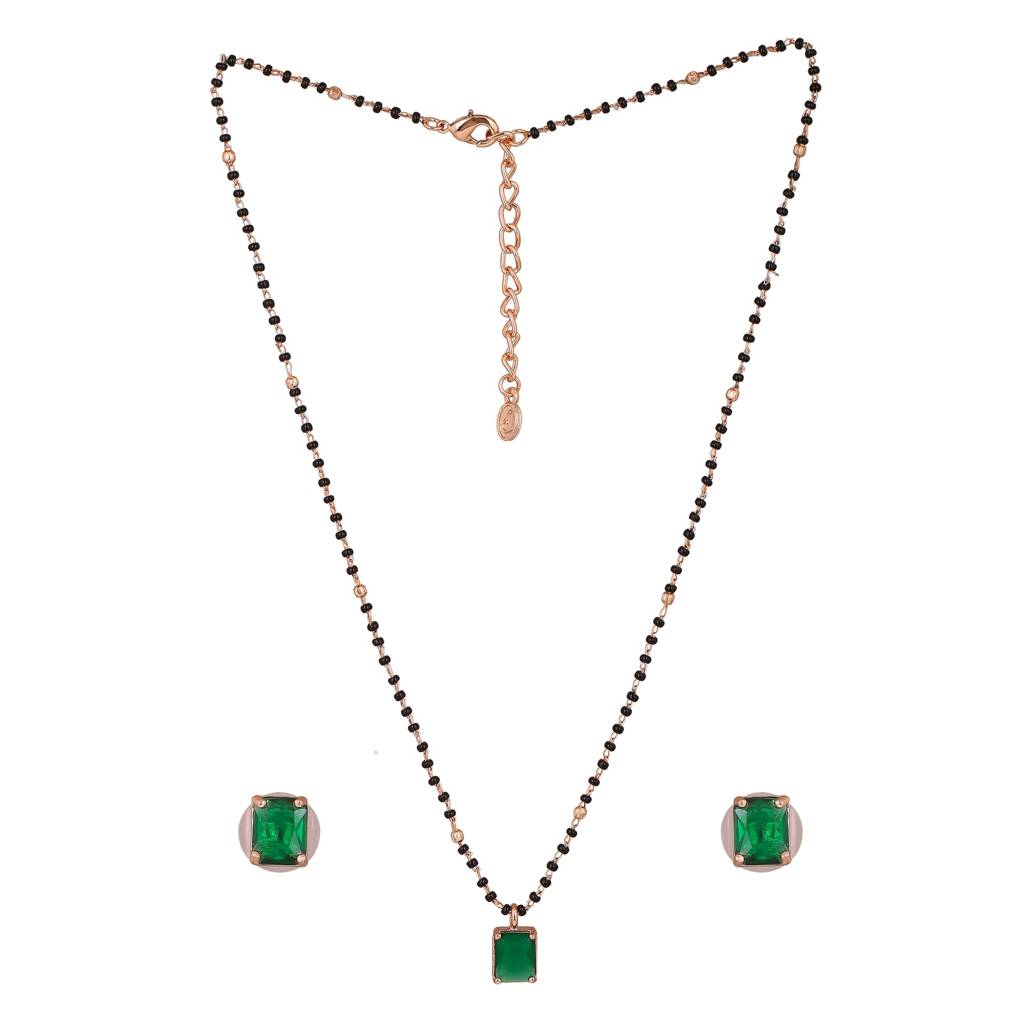 Estele Rose Gold Plated Cz Square Mangalsutra Necklace Set With Emerald Stone For Women. : ADMS039-RGGNNKER