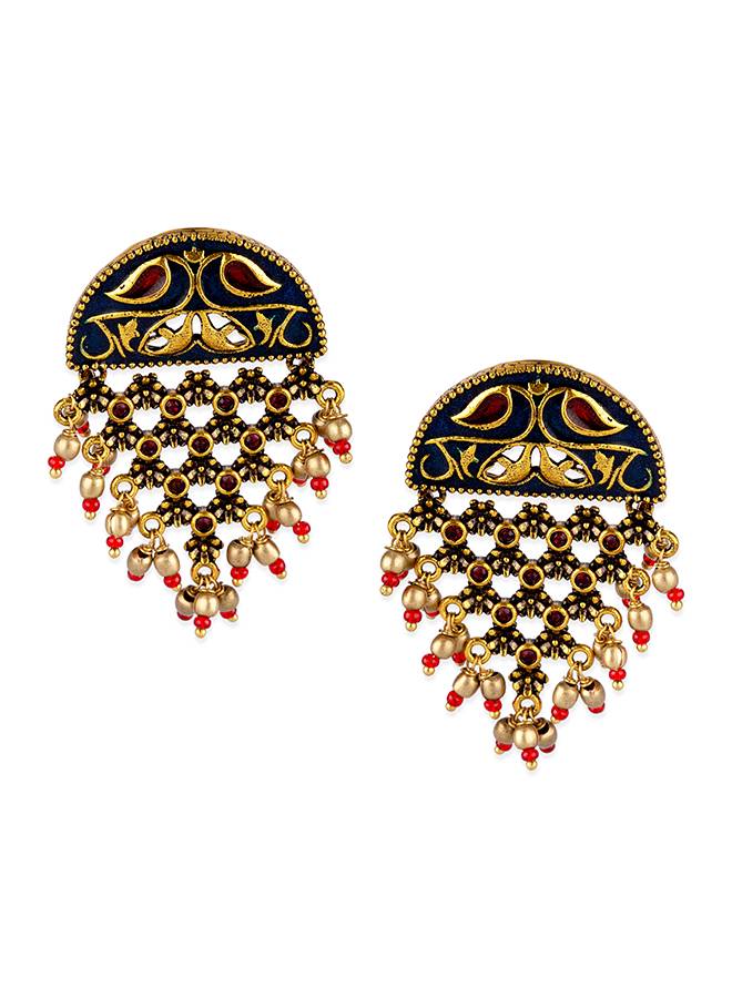 Arabian Nights Antique Oxidized Half Moon Golden Brass Earrings : 8905124423907