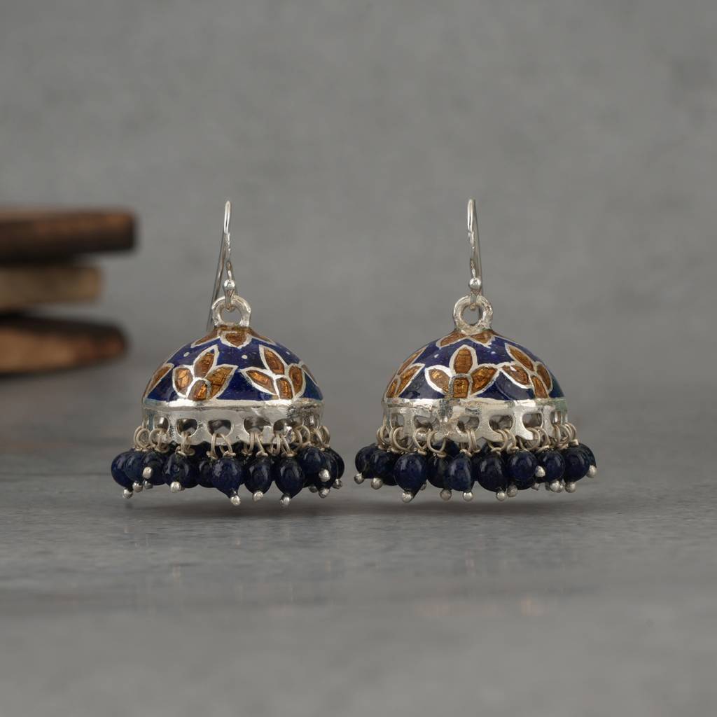 Meenakari Silver Jhumkies For Women : SSE824