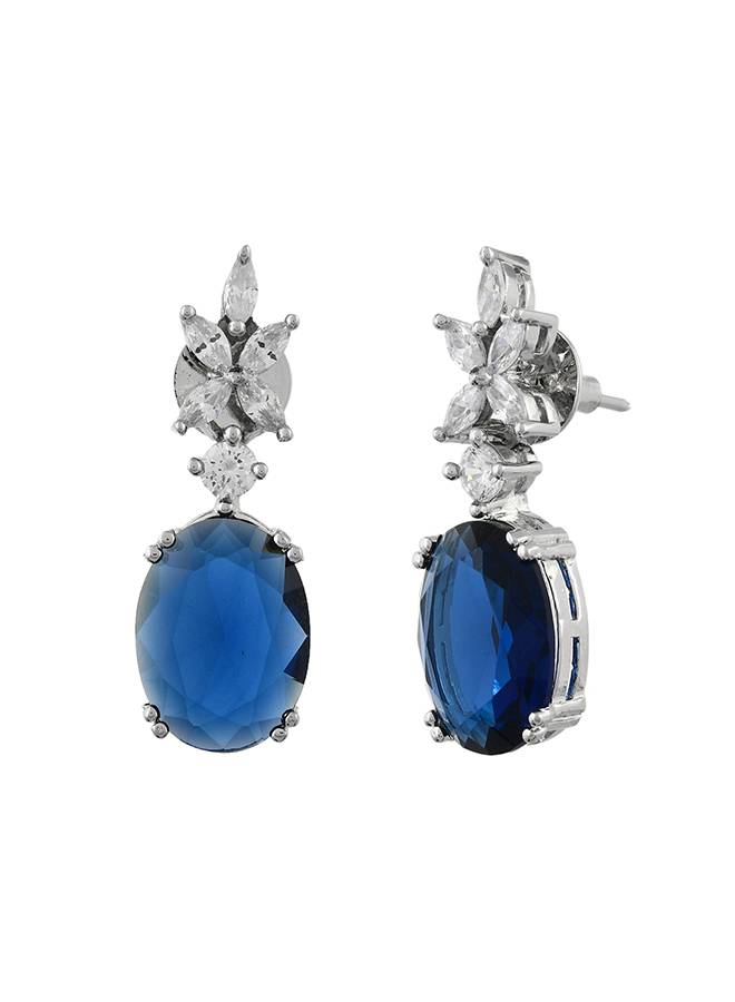 Sparkling Elegance Glam Blue American Diamond Drop Earrings : 8905124528671