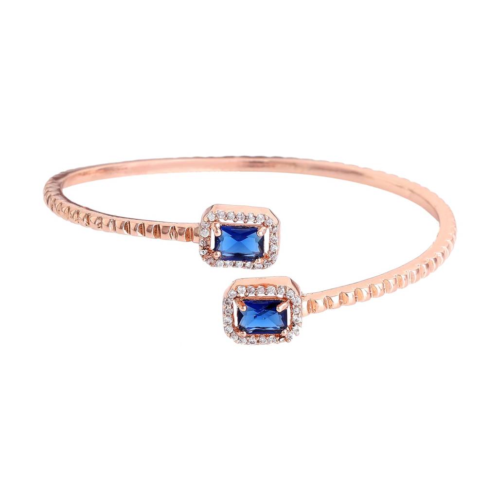 Estele Rosegold Plated Lightweight Graceful Kada Bracelet With Blue Glittering American Diamonds|Stylish Acces : AD-093-RGBLBR