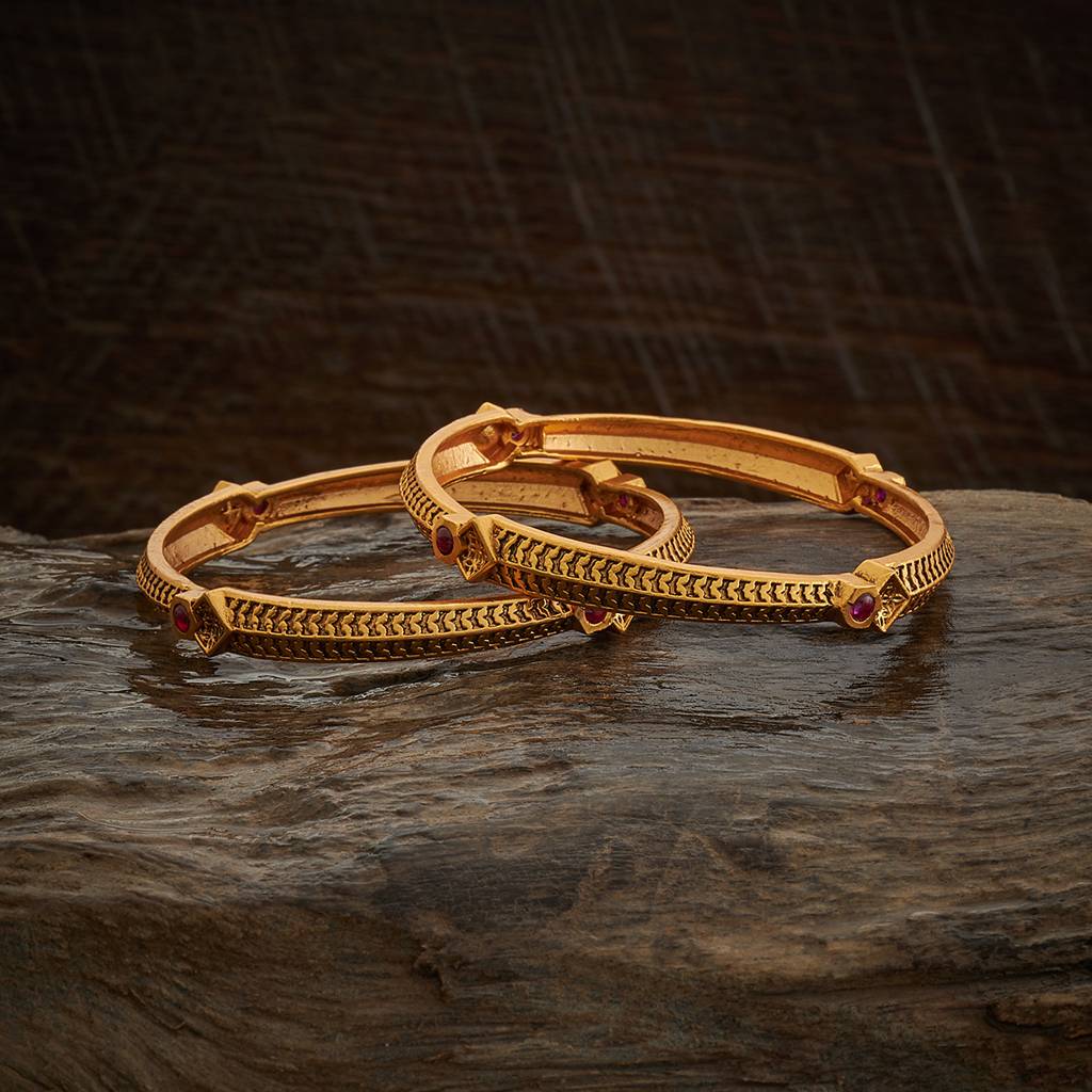 Kushal'S Fashion Jewellery Gold-Plated Synthetic Stones Ethnic Antique Bangle-172437 : 412335