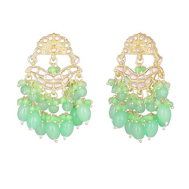 Estele Gold Plated Elegant Designer Gehena Drop Earrings With Mint Green Beads For Women : PJ-012-IGMGER