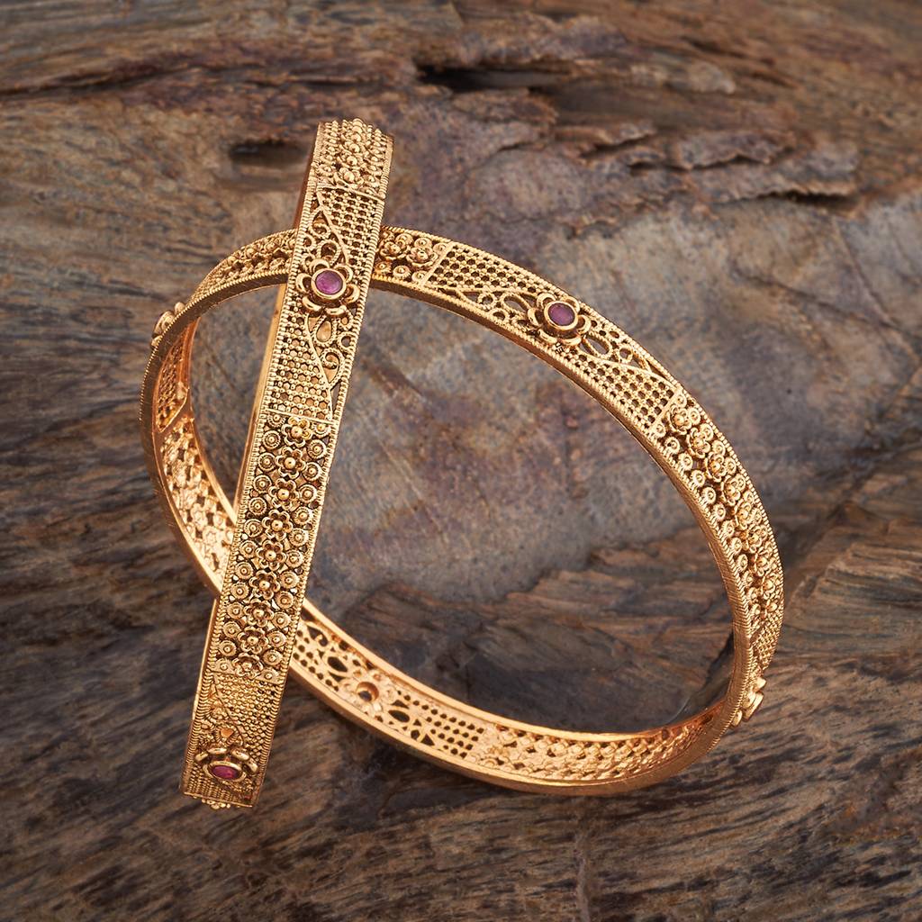 Kushal'S Fashion Jewellery Ruby Gold-Plated Ethnic Antique Bangle-176360 : 422637