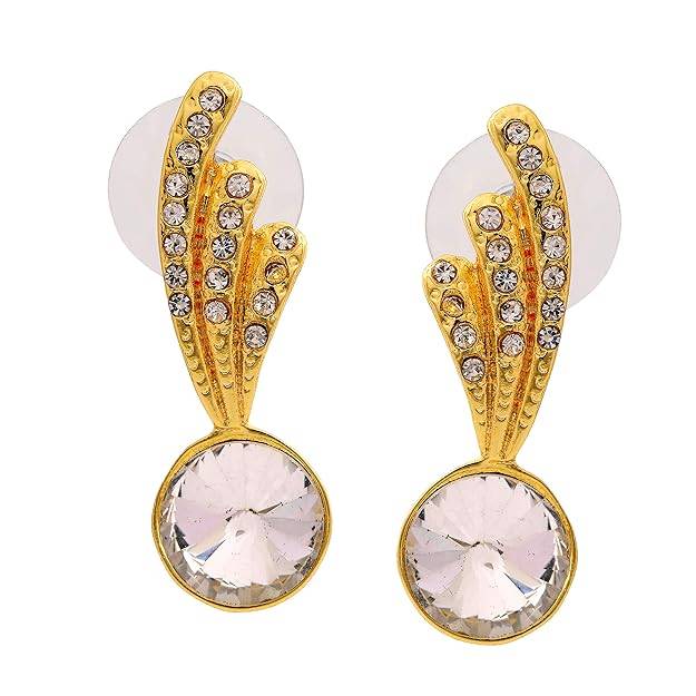 Elegant Gold Finish Crystal Stud Earrings With Big Stone For Women