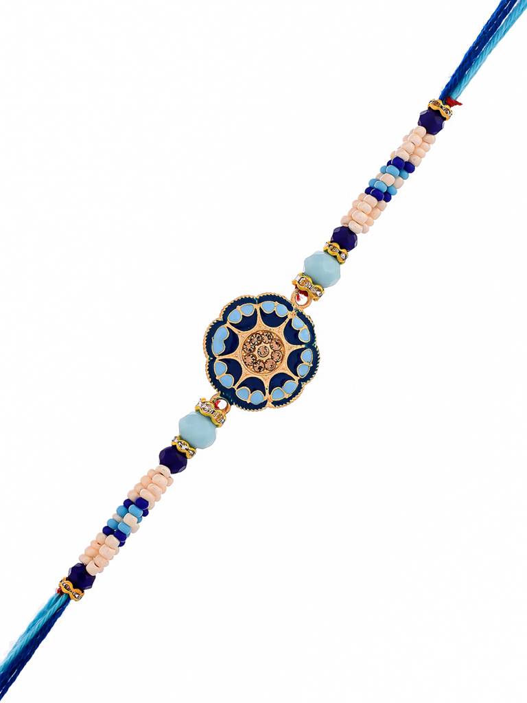 Blue Enamelled And Beaded Men'S Rakhi For Brother | Blue Enamelled And ...