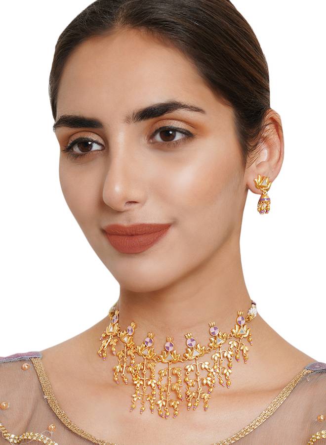 Festive Hues Brass Embellished Long Fusion Necklace Set : 8905124466423