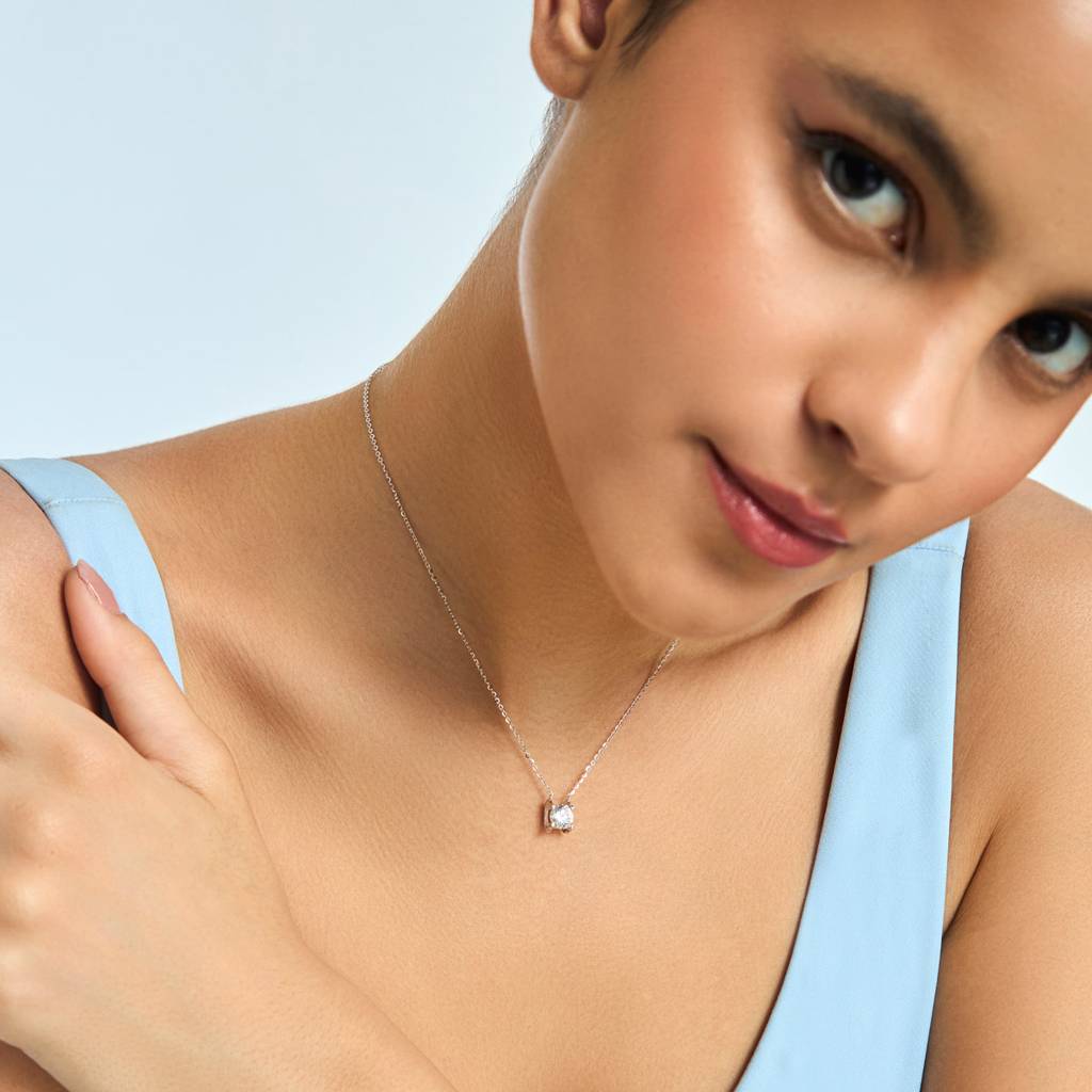 Kushal'S Fashion Jewellery White Rhodium-Plated Zircon Party 92.5 Sterling Silver Pendant Chain-176708 : 423626