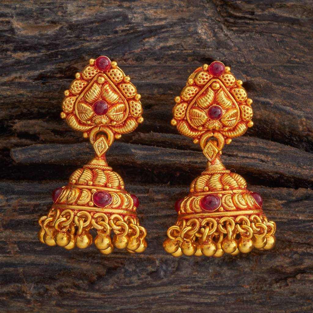 Kushal'S Fashion Jewellery Ruby Gold-Plated Ethnic 92.5 Pure Silver Temple Jhumkas-174140 : 417969