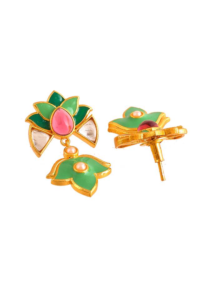 Forever More Pink Stones And Pearls Green Enamel Jewellery Set : 8905124498134