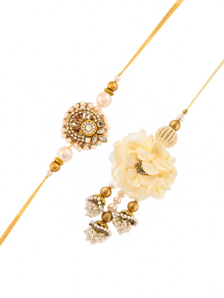 Faux Pearls  Kundan Gems Bhaiya Bhabhi Lumba Rakhi : 8905124525274
