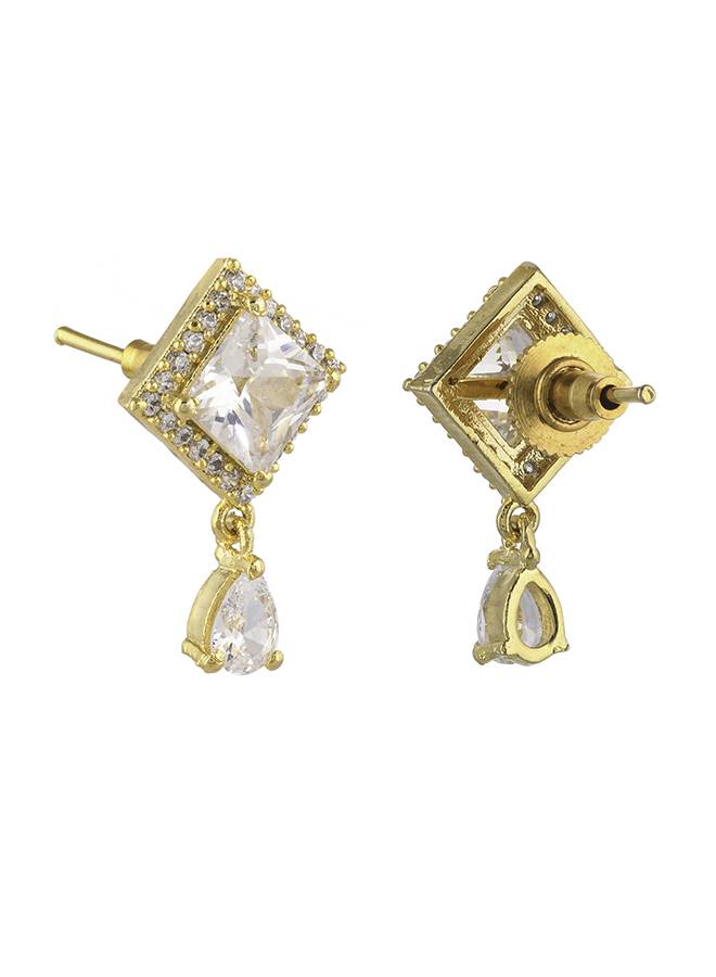 Sparkling Elegance Teardrop And Rectangle Cut Zircons Brass Gold Plated Earrings : 8905124472233