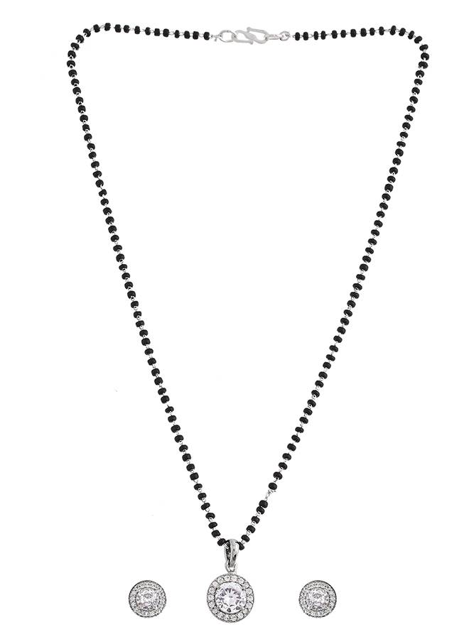 Sparkling Essentials White Round Cz Studded Silver Mangalsutra Set : 8905124495058