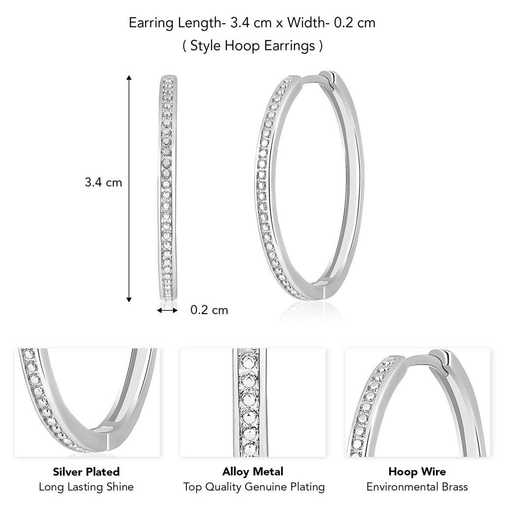 Silver Plated Cubic Zirconia Studded Hoop Earrings Trending Fashion Jewellery For Women & Girls : PX8E195
