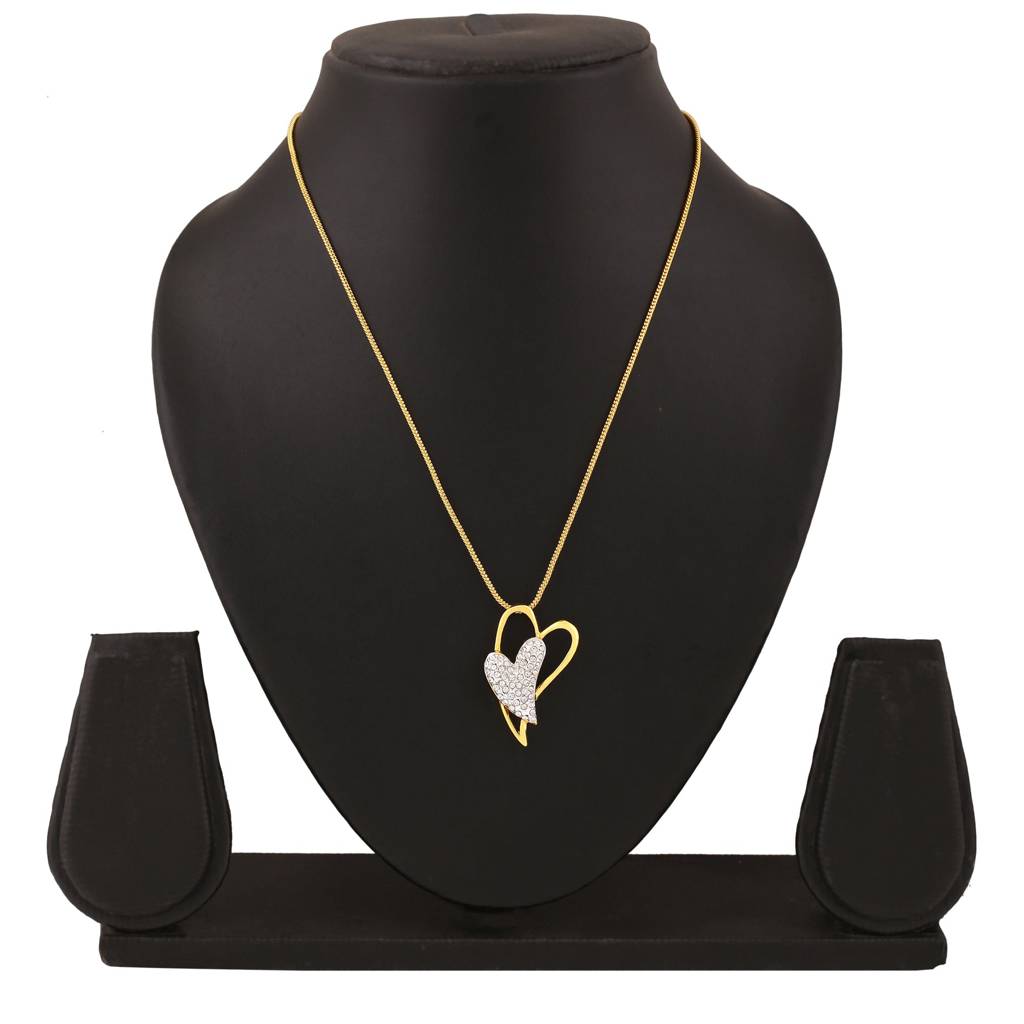 Estele Gold & Rhodium Plated Dual Heart Charm Pendant With White Crystals For Girl & Women : 823PENDANT