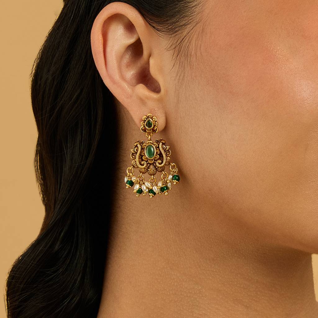 Kushal'S Fashion Jewellery Ruby Gold-Plated Festive Antique Earring-181375 : 433537