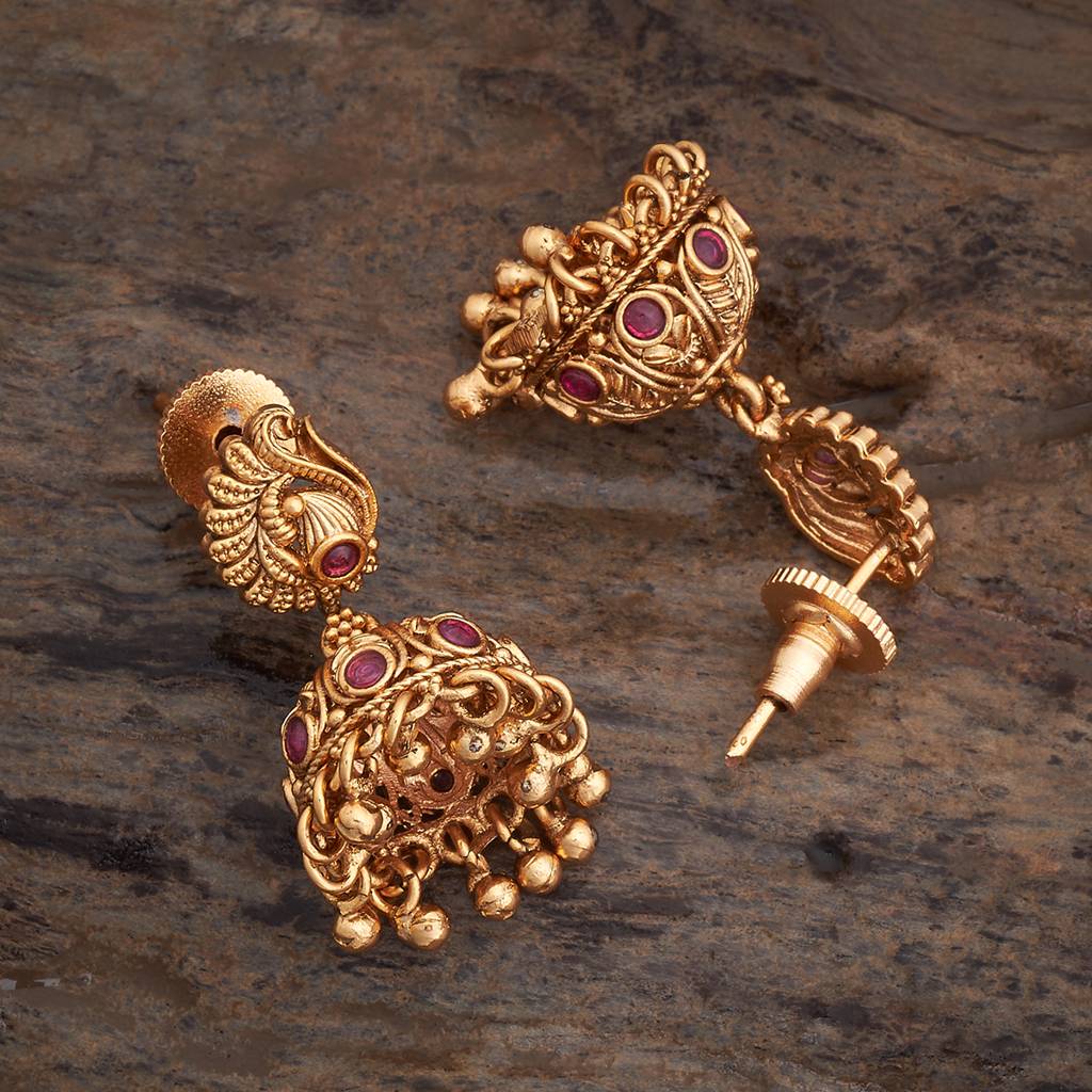 Gold-Plated Ethnic Antique Jhumkas - 422473 : 422473