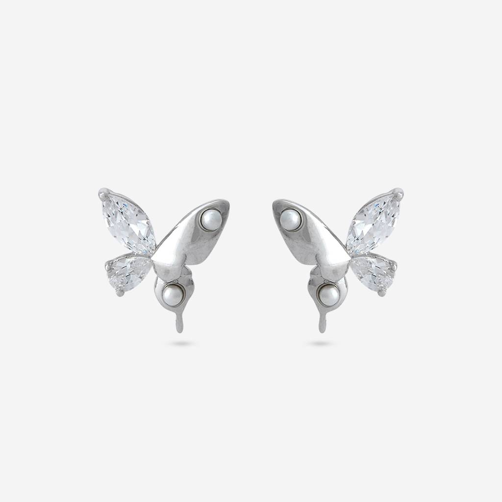 Kushal'S Fashion Jewellery Pearl Rhodium-Plated Party 92.5 Sterling Silver Studs-448251 : 448251