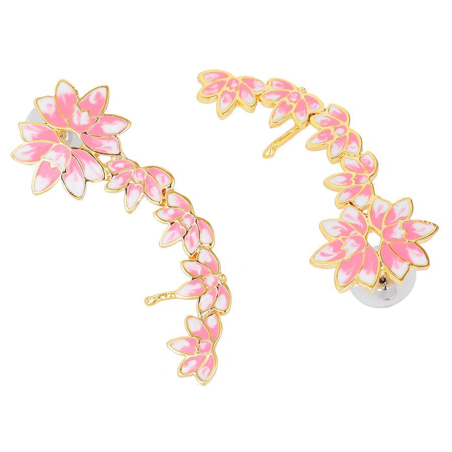 Estele Gold Plated Pink Enamel Lotus Designer Stylish Cuff Earrings For Girl'S & Women : 799704-IGER