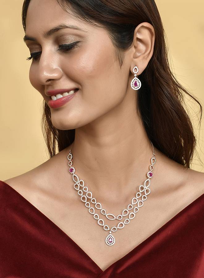 Sparkling Elegance Two Tone Plated Cz Jewellery Set : 8905124498738