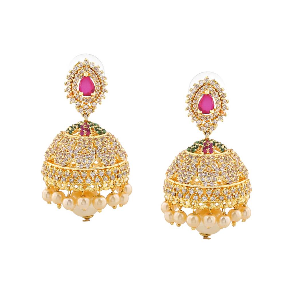 Estele Gold Plated Cz Enchanting Designer Jhumka Earrings With Pearls For Women : AD-113713-IGER