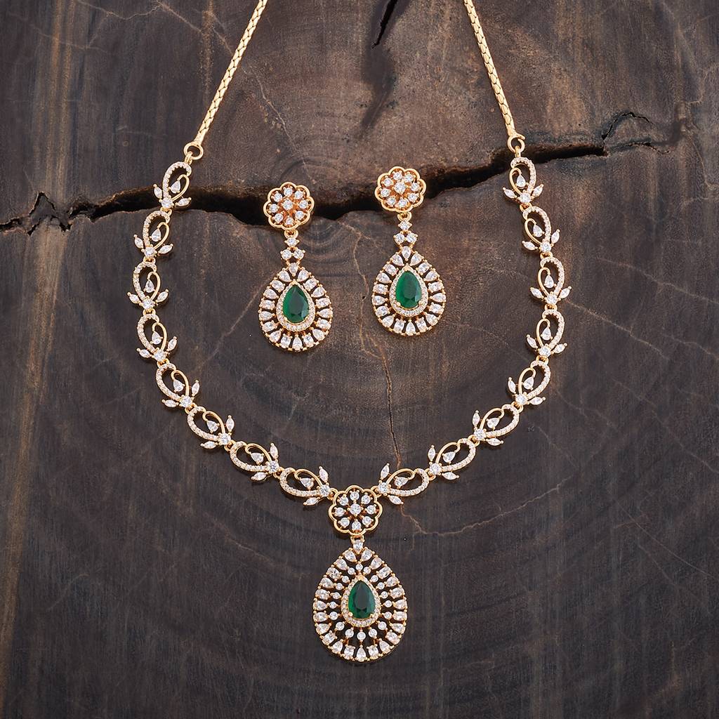 Kushal'S Fashion Jewellery Gold-Plated Cubic Zirconia Studded Jewellery Set-178003 : 426488