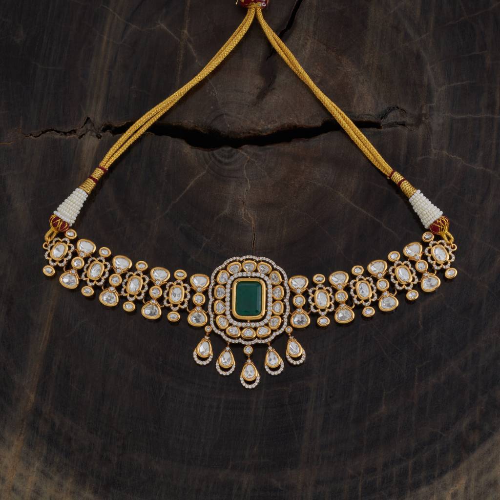 Kushal'S Fashion Jewellery Green Victorian-Plated Ethnic Kundan Necklace -421612 : 421612