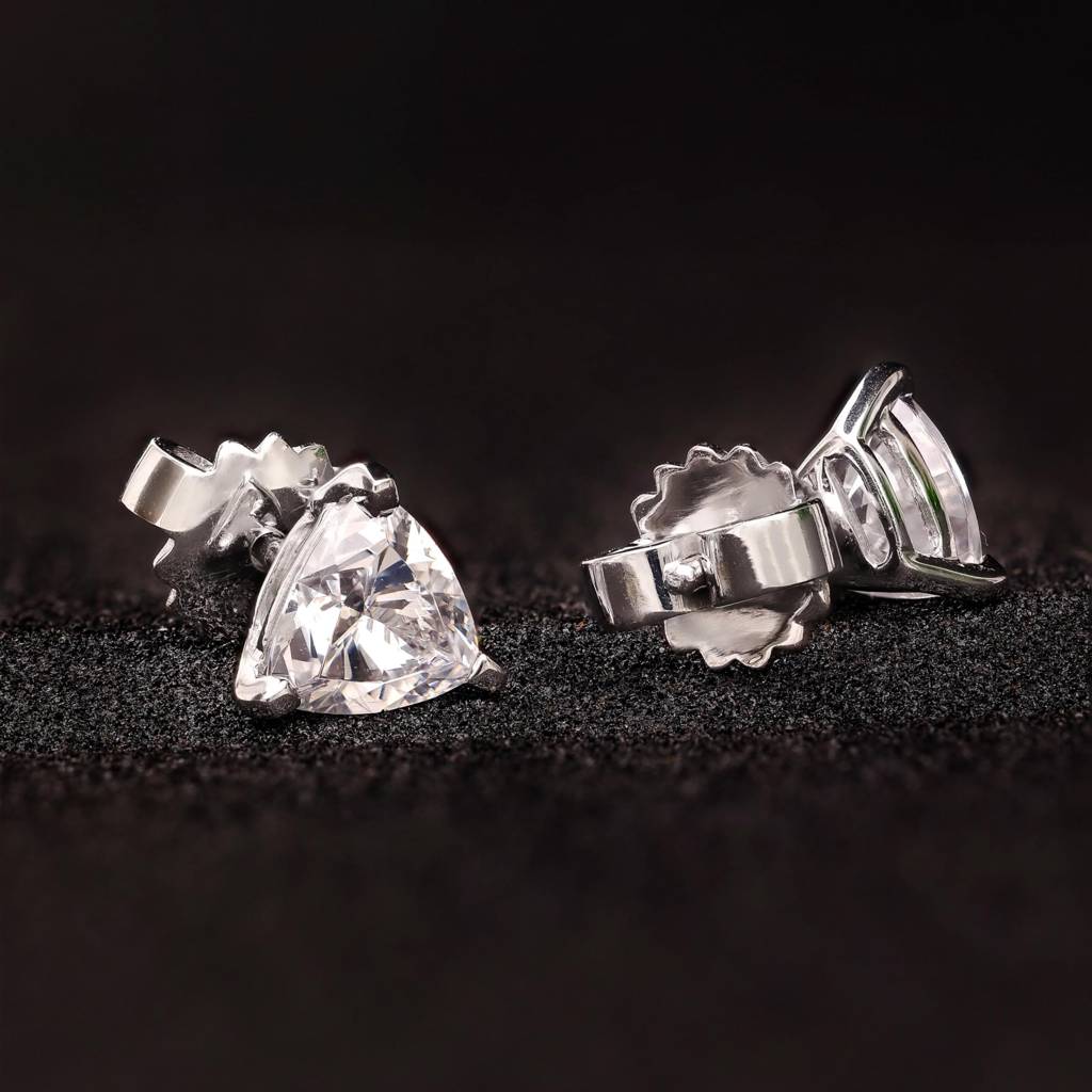 925 Silver Trillion Cut Cz Stud Earrings | Triangle Sparkly Minimalist Jewelry Gift : SE_000738