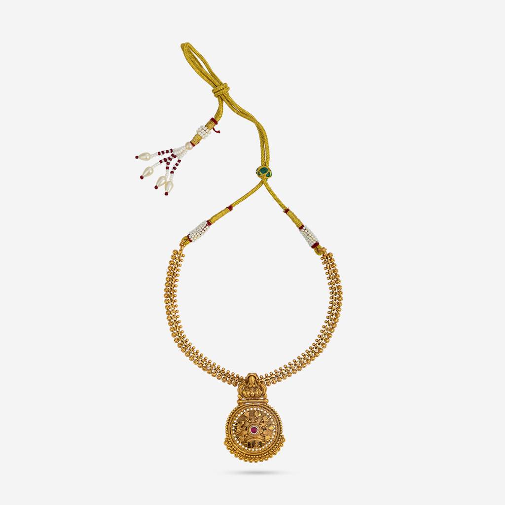 Ruby Gold-Plated Ethnic Antique Necklace Set-444824 : 444824