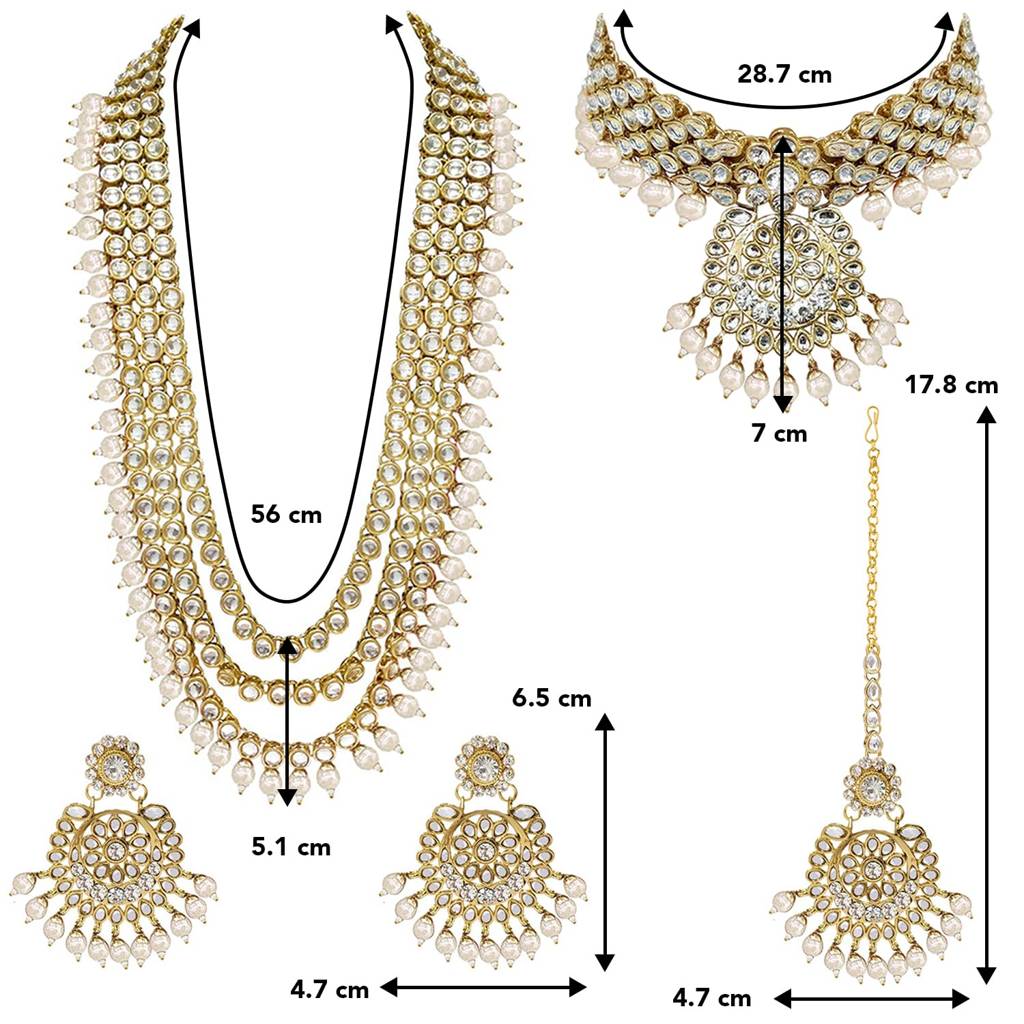 Gold Plated Kundan Faux Bead Bridal Long Necklace Choker Earrings Maangtikka Jewellery Set For Women Girls-Pf25Br : PF25BR106W