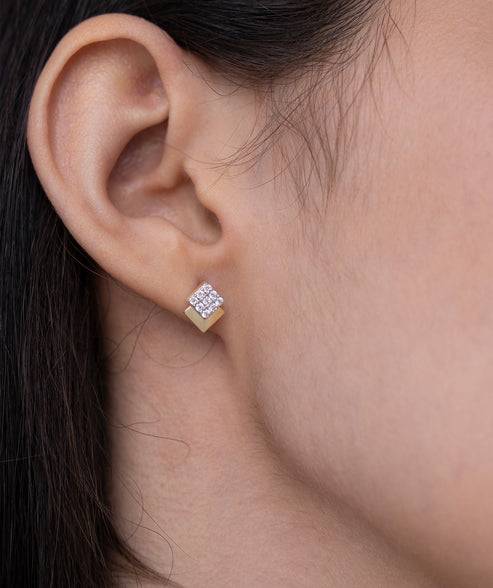 18K Gold Vermeil Modern Geometric Square Pendant And Earring Set For Her | Git For Womens And Girls : KES0032_KNP0063