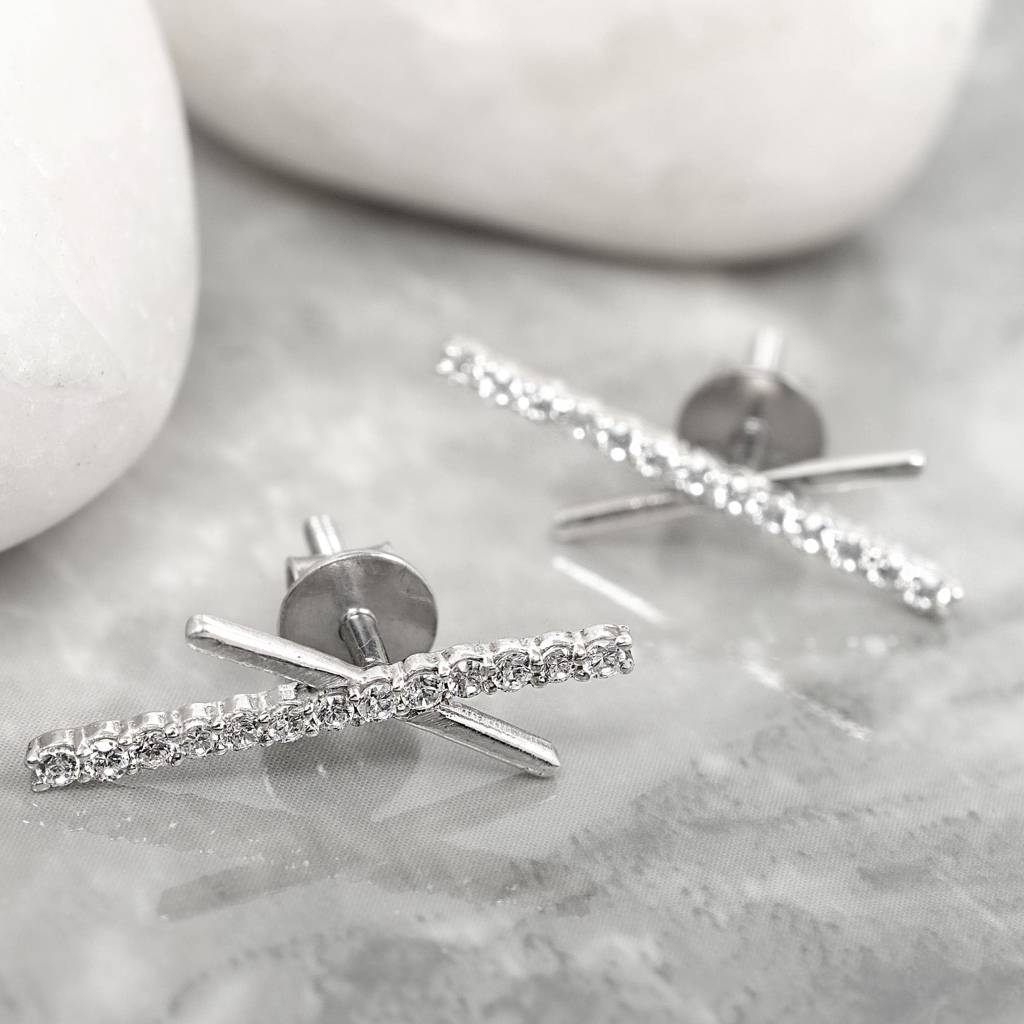 925 Silver X Stud Earrings | Modern Cross Bar Jewelry Gift : SE_000902
