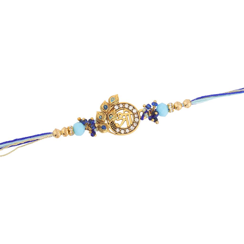 Designer Shree Krishna Stone Thread Rakhi For Brother : 8905124560336