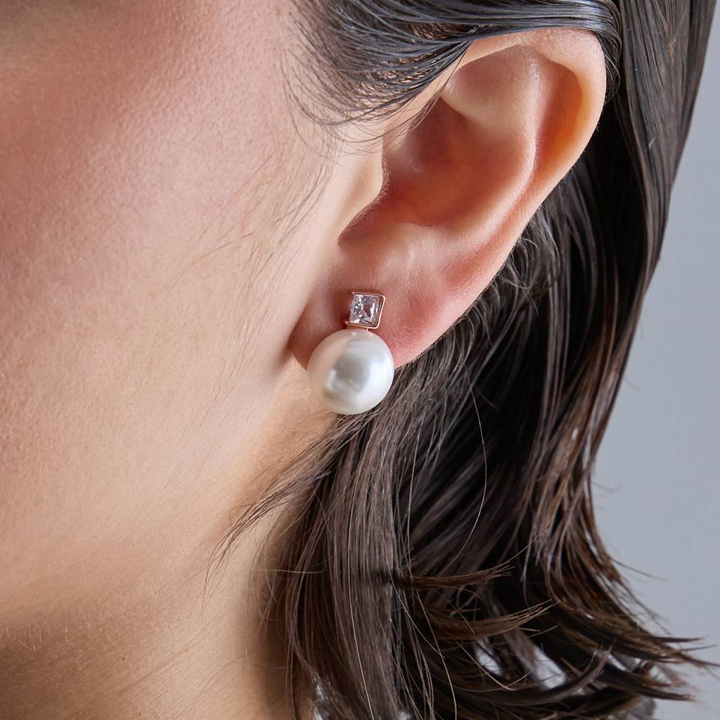 Kushal'S Fashion Jewellery Pearl Plated Synthetic & Zircon 92.5 Sterling Silver Studs-183312 : 437773