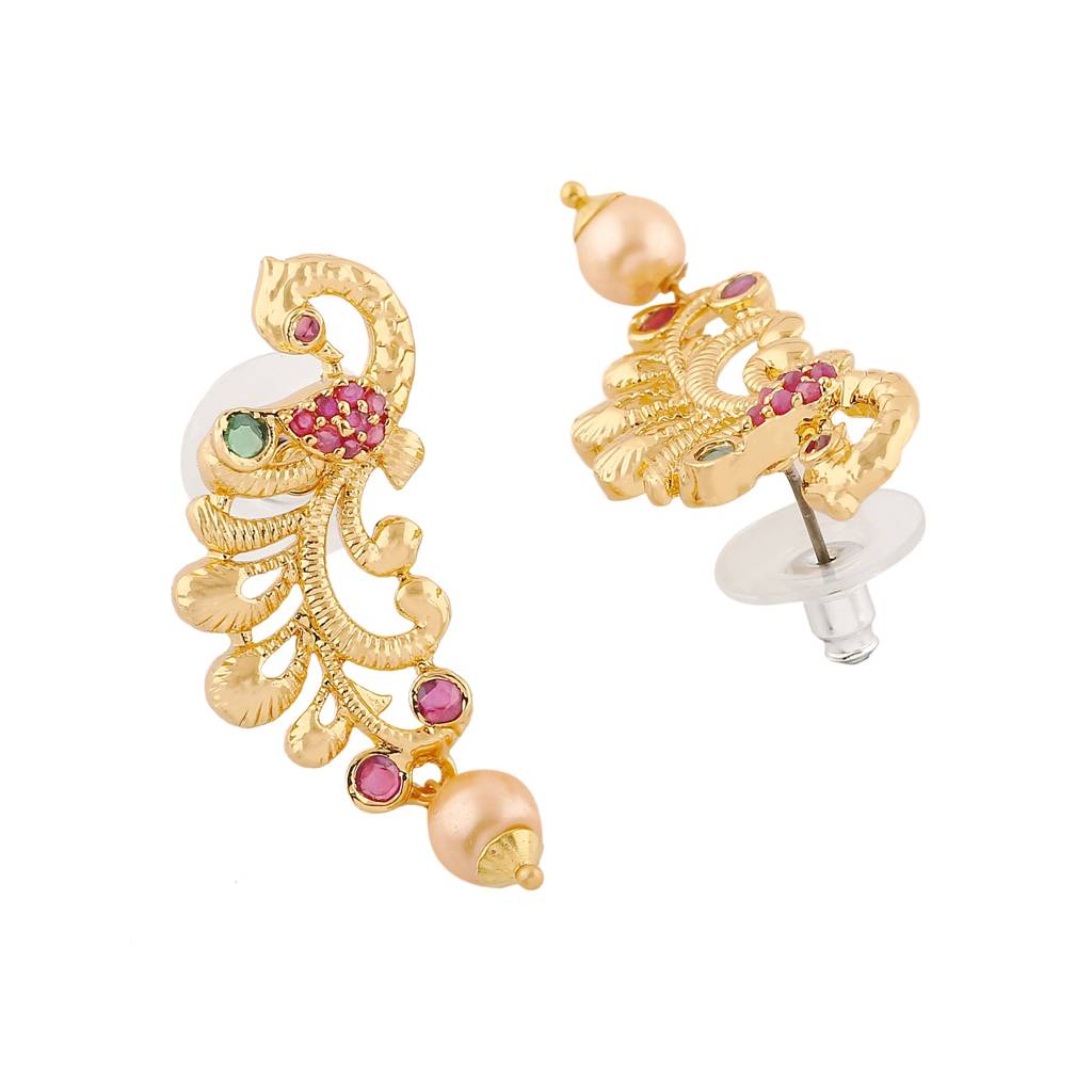 Estele Gold Plated Cz Flair Peacock Designer Earrings For Women : AD-633-IG-ERER