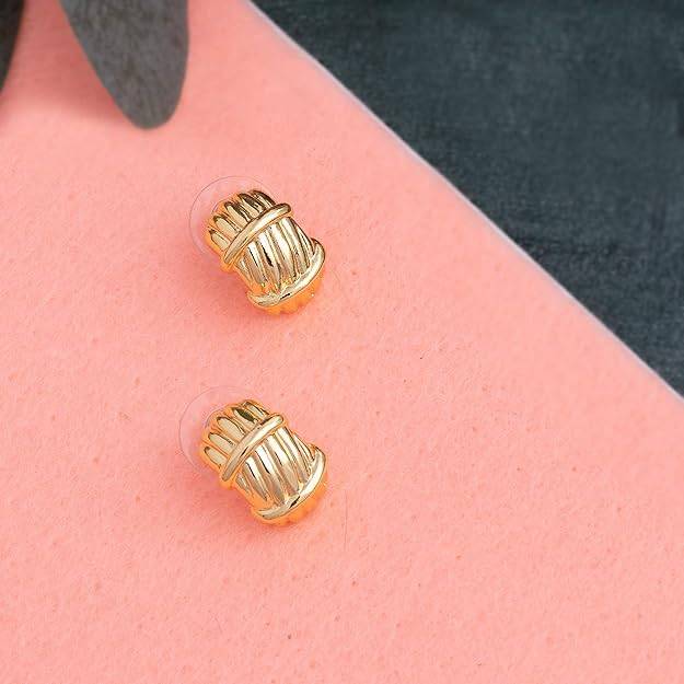 Gold Finish Textured Stud Earrings For Women & Girls | Everyday Wear : 5010123-IGER