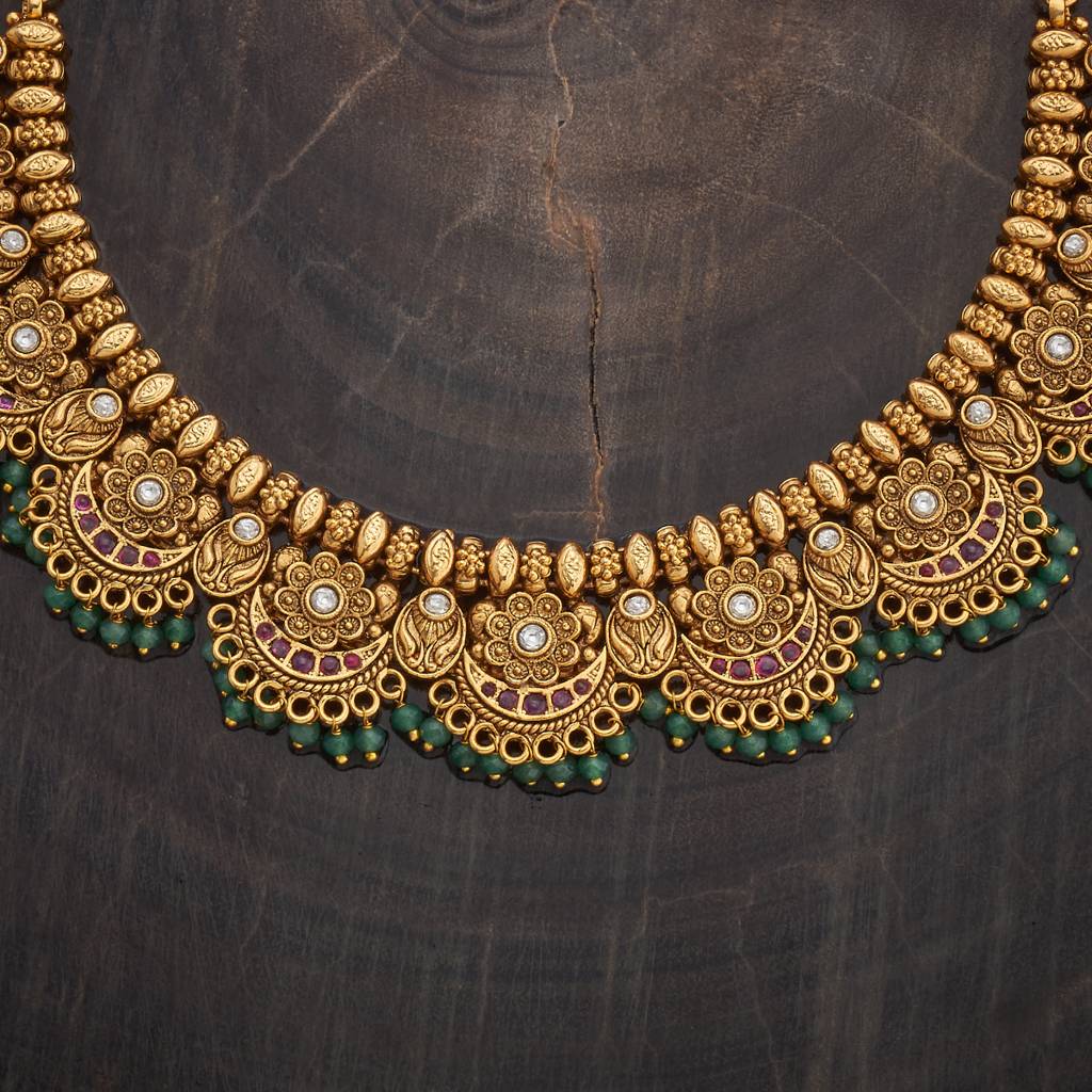 Kushal'S Fashion Jewellery Ruby-Green Gold-Plated Ethnic Antique Jewellery Set -435517 : 435517