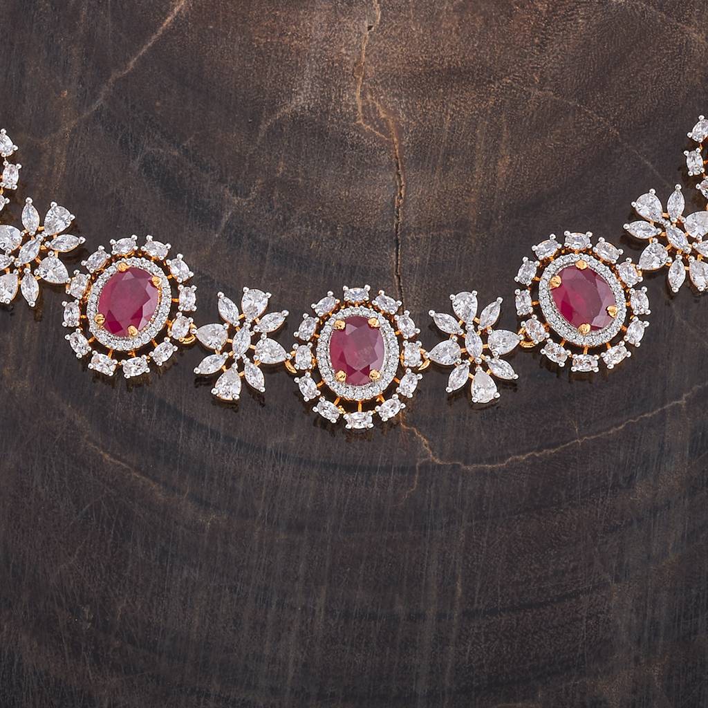 Kushal'S Fashion Jewellery Rhodium-Plated Ruby & Cubic Zirconia Studded Jewellery Set-177108 : 424539