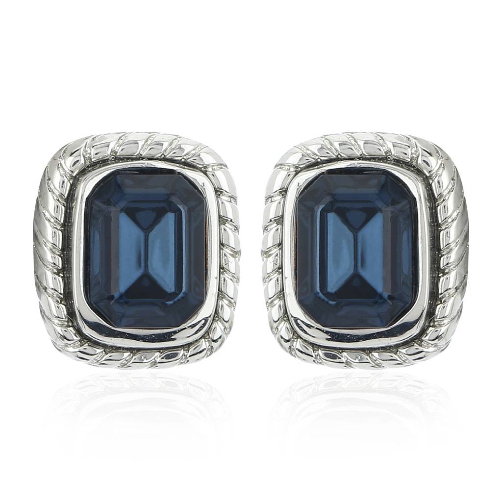 Estele Rhodium Plated Blue Stone Stud Earrings For Women : 343716ER
