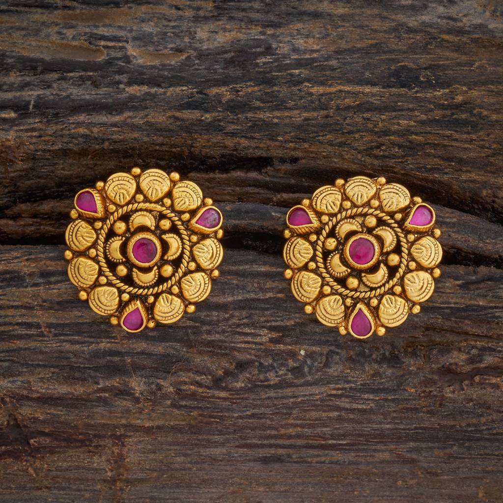 Kushal'S Fashion Jewellery Ruby Oxidised Gold-Plated Ethnic 92.5 Pure Silver Temple Studs-177450 : 425382