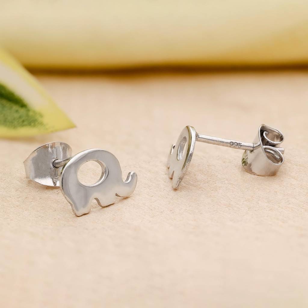 925 Silver Elephant Stud Earrings | Dainty Animal Jewelry Gift : SE_000807