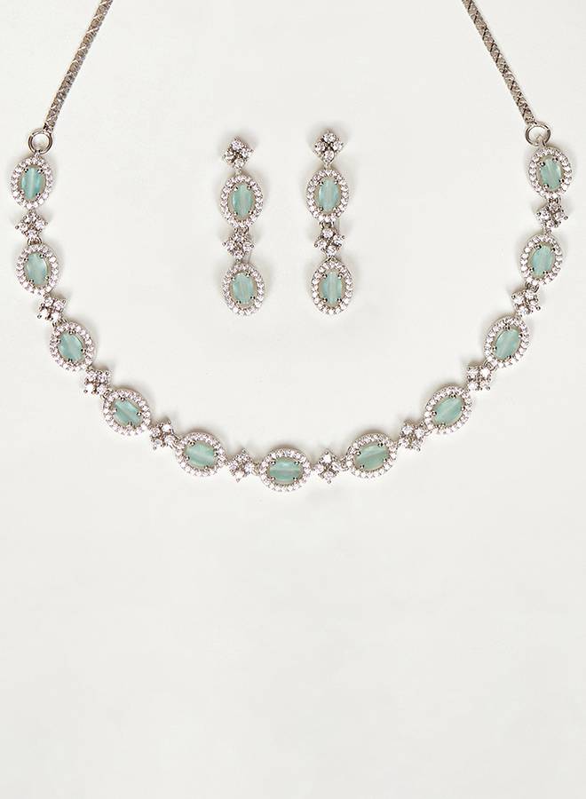 Single String Cz Gems Necklace Set : 8905124460384