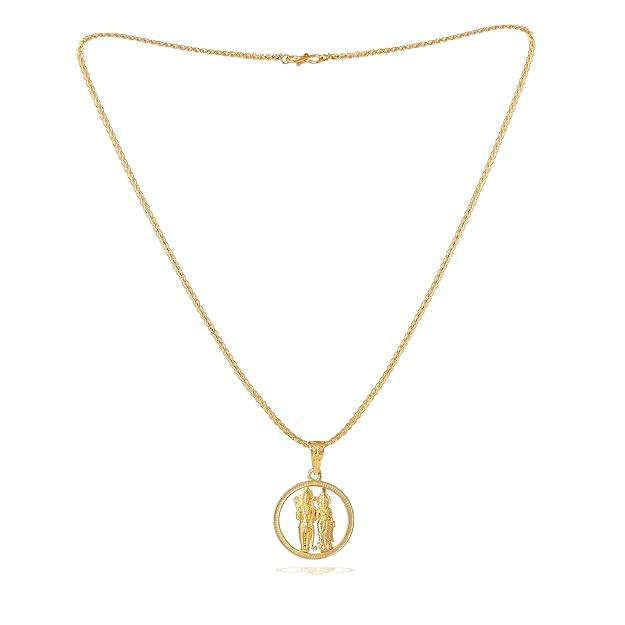 Fashion Jewelry Lord Rama & Sita Pendant For Men: Gold Plated Spiritual" Bhagawan Ram & Goddess Sita Maa" : OSAK013-IGPENDANT